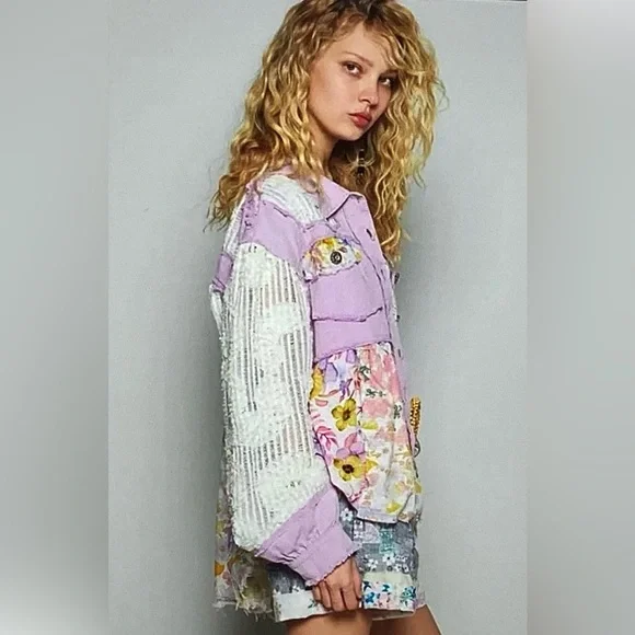 POL Lavender and Cream Patchwork Shirt/Jacket - Picture 4 of 4